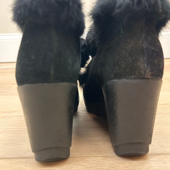 COACH Kataya Black Suede and rabbit fur Wedge Booties size 6.5 - Picture 7 of 12